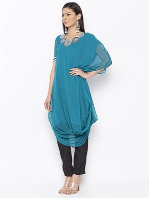 Blue embroidered georgette ethnic-Kurti 2