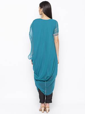 Blue embroidered georgette ethnic-Kurti 3