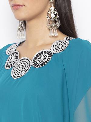 Blue embroidered georgette ethnic-Kurti 4