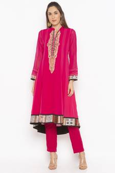 Pink embroidered georgette ethnic-Kurti