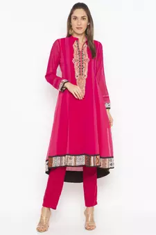 Pink embroidered georgette ethnic-Kurti