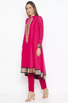 Pink embroidered georgette ethnic-Kurti