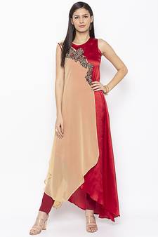 Beige embroidered georgette ethnic-Kurti