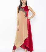 Beige embroidered georgette ethnic-Kurti