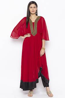 Maroon embroidered georgette ethnic-Kurti