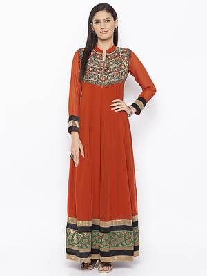 Brown embroidered georgette ethnic-Kurti 1