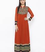 Brown embroidered georgette ethnic-Kurti