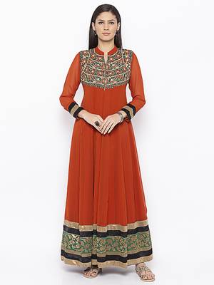 Brown embroidered georgette ethnic-Kurti 2