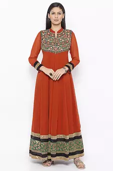 Brown embroidered georgette ethnic-Kurti