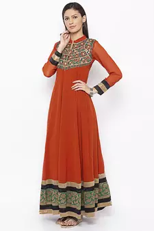 Brown embroidered georgette ethnic-Kurti