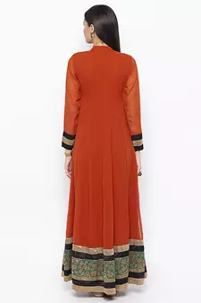 Brown embroidered georgette ethnic-Kurti