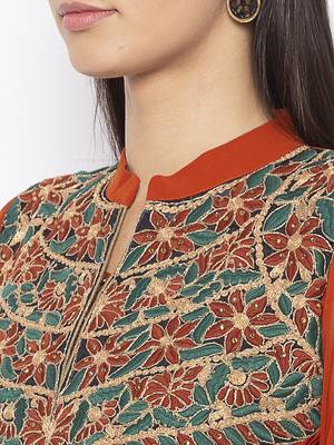 Brown embroidered georgette ethnic-Kurti 5