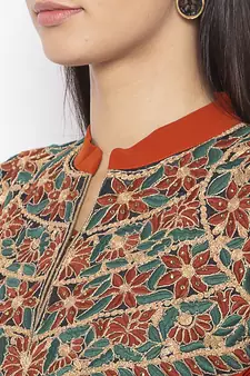 Brown embroidered georgette ethnic-Kurti
