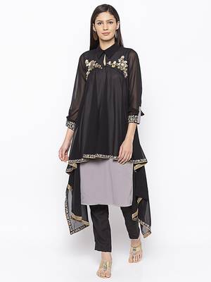 Black embroidered georgette ethnic-Kurti 1