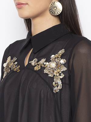 Black embroidered georgette ethnic-Kurti 4