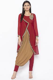 Maroon embroidered georgette ethnic-Kurti
