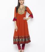 Brown embroidered georgette kurta &-sets