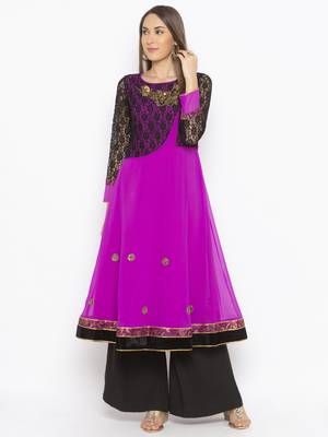 Pink embroidered georgette kurta &-sets 1