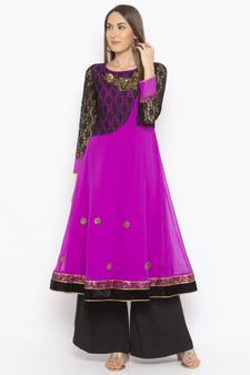 Pink embroidered georgette kurta &-sets