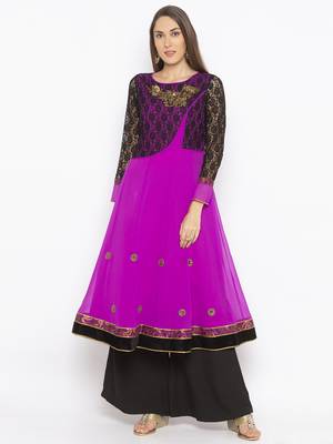 Pink embroidered georgette kurta &-sets 2