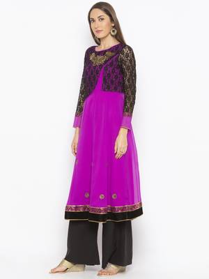Pink embroidered georgette kurta &-sets 3