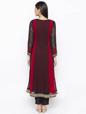 Maroon embroidered georgette kurta &-sets 4