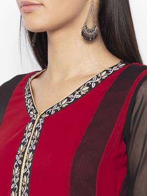 Maroon embroidered georgette kurta &-sets 5