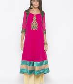 Pink embroidered georgette kurta &-sets
