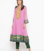 Light-pink embroidered georgette kurta &-sets