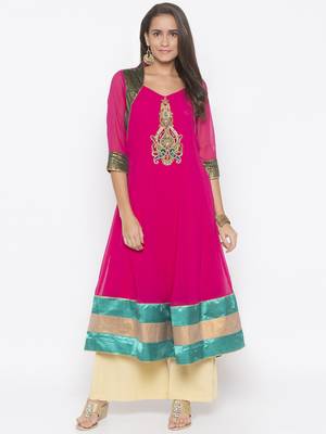 Pink embroidered georgette kurta &-sets 2