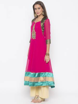 Pink embroidered georgette kurta &-sets 3