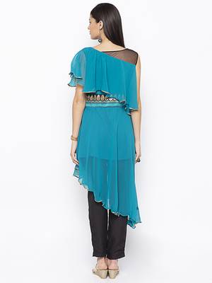 Blue embroidered georgette kurta &-sets 4