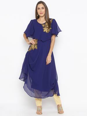 Blue embroidered georgette kurta &-sets 1
