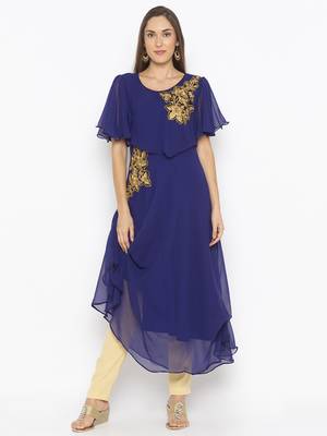 Blue embroidered georgette kurta &-sets 2