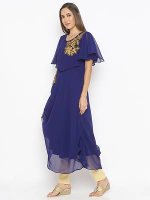 Blue embroidered georgette kurta &-sets 3