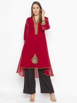 Maroon embroidered georgette kurta &-sets 1