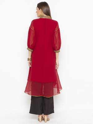 Maroon embroidered georgette kurta &-sets 4