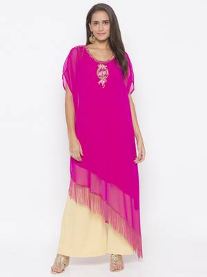 Pink embroidered georgette kurta &-sets 1