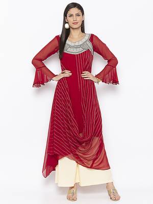 Maroon embroidered georgette kurta &-sets 1