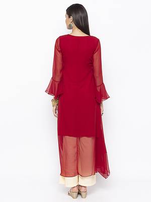 Maroon embroidered georgette kurta &-sets 4