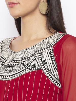 Maroon embroidered georgette kurta &-sets 5