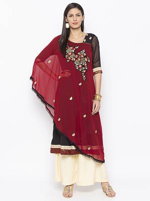 Maroon embroidered georgette kurta &-sets 1