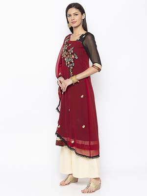 Maroon embroidered georgette kurta &-sets 2