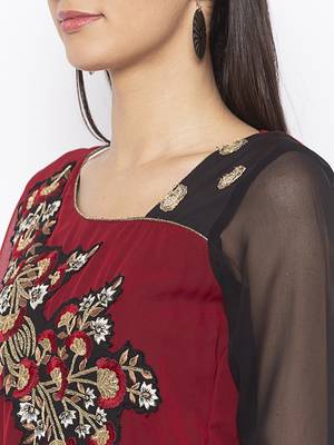 Maroon embroidered georgette kurta &-sets 5