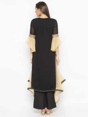 Black embroidered georgette kurta &-sets 4
