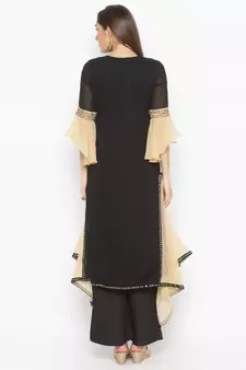 Black embroidered georgette kurta &-sets