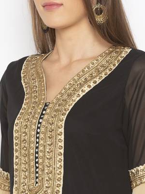Black embroidered georgette kurta &-sets 5