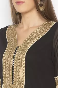 Black embroidered georgette kurta &-sets