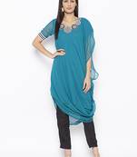 Blue embroidered georgette kurta &-sets