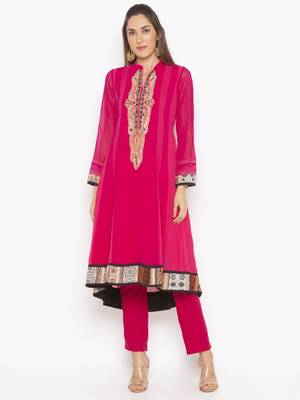 Pink embroidered georgette kurta &-sets 1
